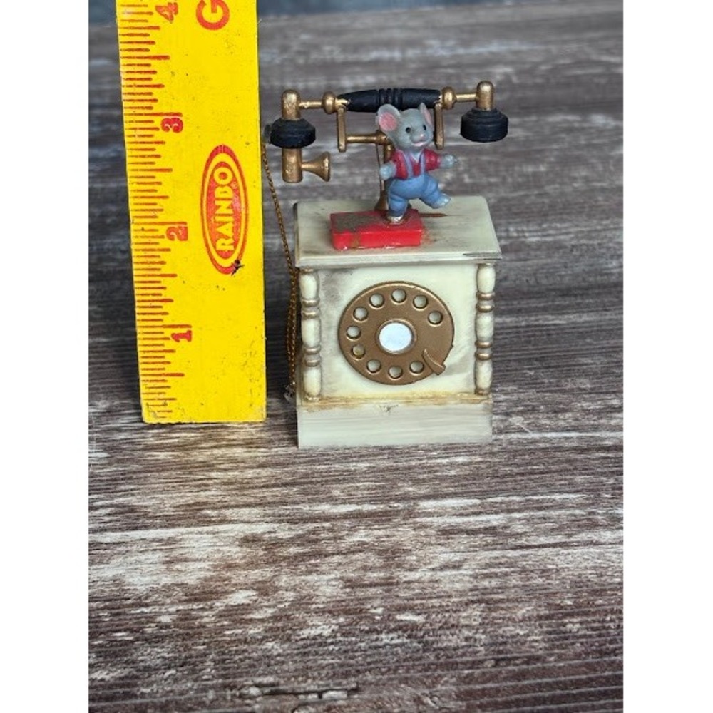 Vintage Rotary Telephone Mouse Figurine Miniature Collectible Christmas Ornament